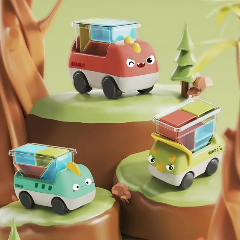 Truk dinosaurus untuk anak-anak kubus belajar untuk balita 3 buah mainan Montessori pelangi keterampilan Motor halus mainan keterampilan Motor Montessori