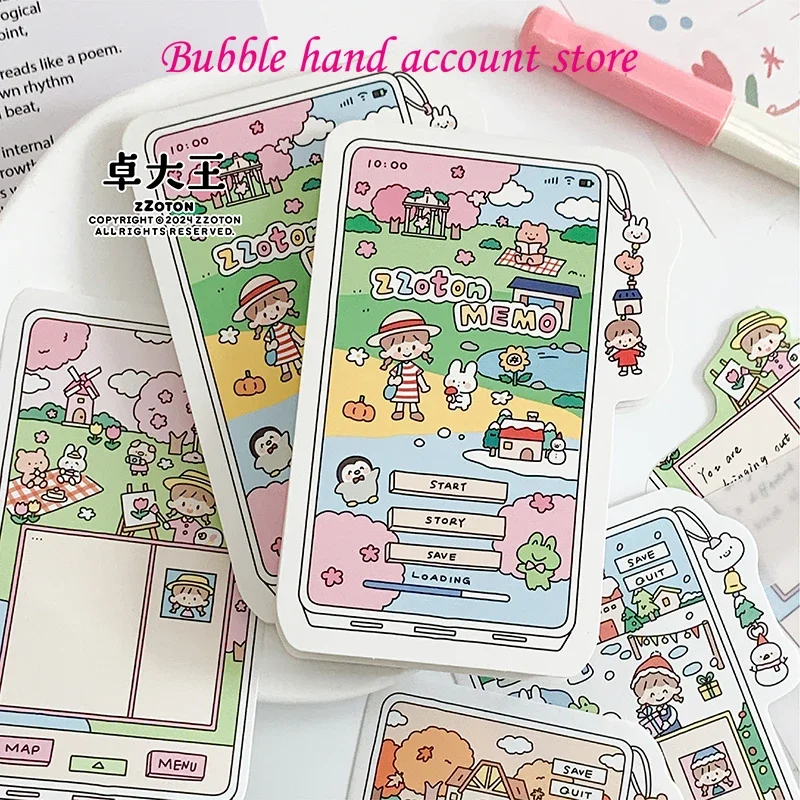 

Zhuo Wang Cute Cartoon Game Memo Original and Paper Tape Portable Notebook Message Memo Can Tear off Handheld Account