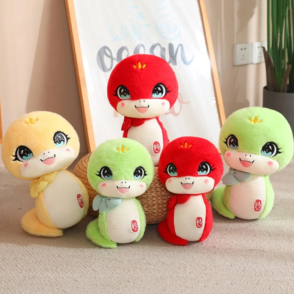 Bowknot Snake Year Plush Toy Big Eyes Stuffed Animal Snake Year Mascot Toy Soft Cute Lucky Snake Doll Plushies Children