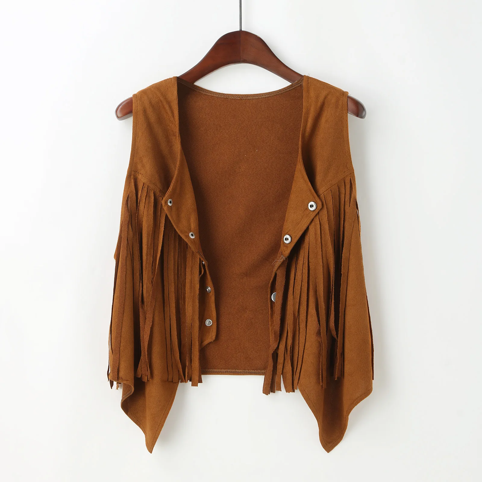 2025 New European and American Button Design Fashionable Simple Short Style Tassel Comfortable Versatile Casual Vest Women