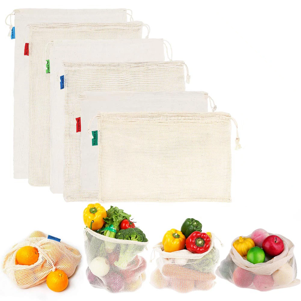 

OurWarm Reusable Cotton Mesh Produce Bag for Vegetable Fruit Food Washable Storage Bag Eco Friendly String bag Kitchen Organizer