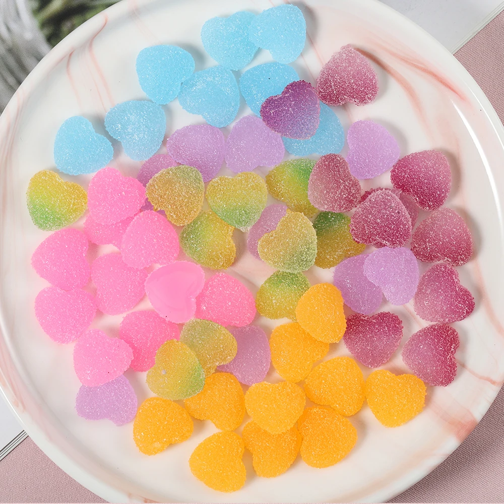 20pcs/lot Kawaii Resin Heart Cabochons Flatback Patch For Earrings Diy Jewelry Making Hair Clips Decor Embellishment Accessories