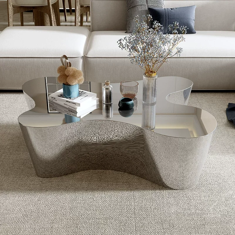 Minimalist light luxury stainless steel coffee table Simple Nakajima water table Creative special-shaped display table Living