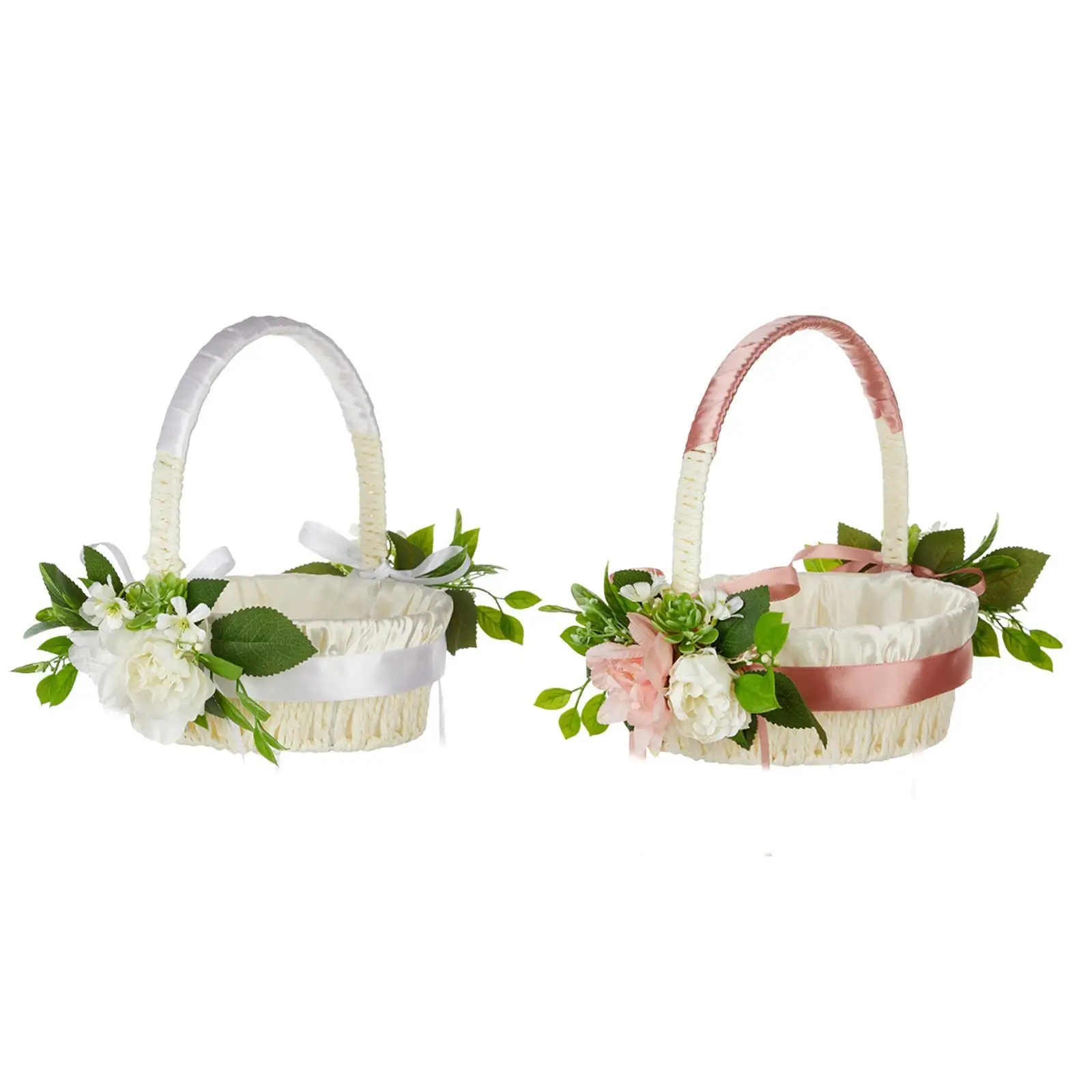 女の子のための緑の植物,素朴な花の装飾,結婚式用品,ハンドル付きの写真アクセサリー,緑の植物の結婚式のバスケット