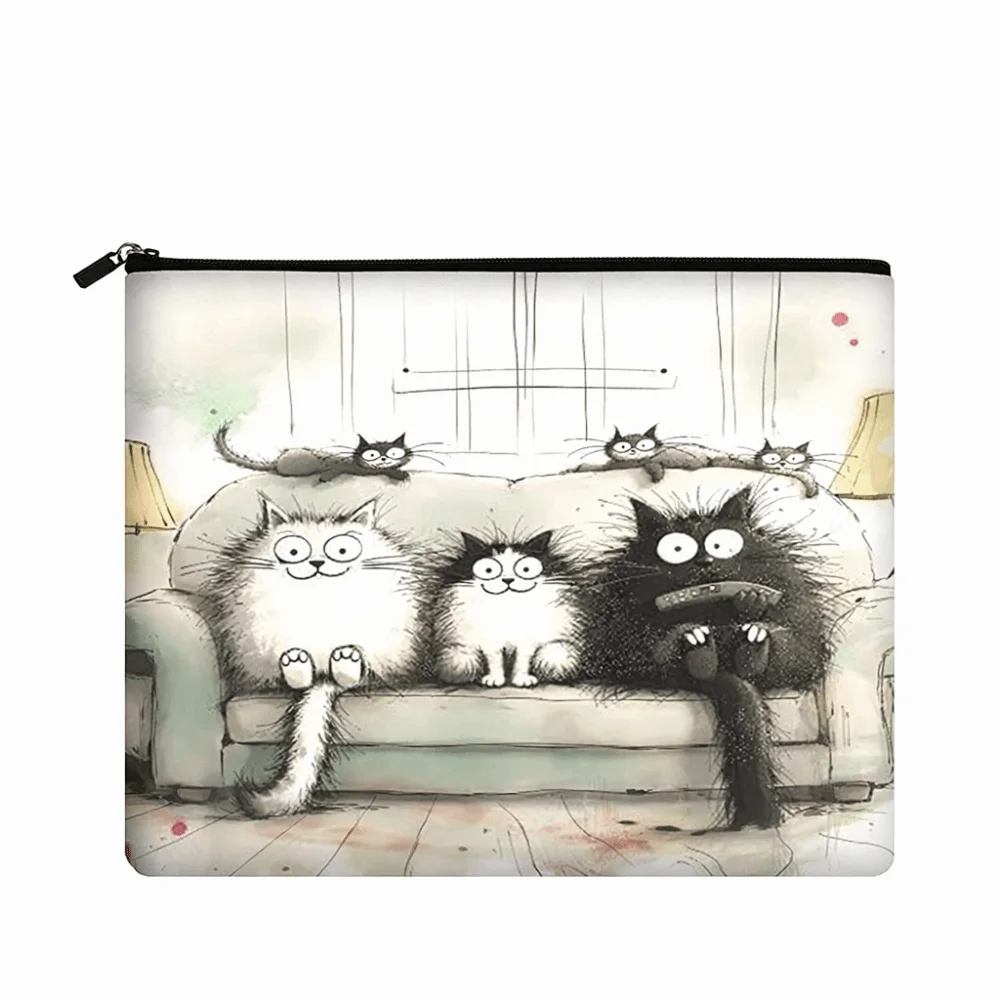 Retro Cat Animal Makeup Bag Printed Double-Sided Storage Bag Large Capacity Zipper Pouch