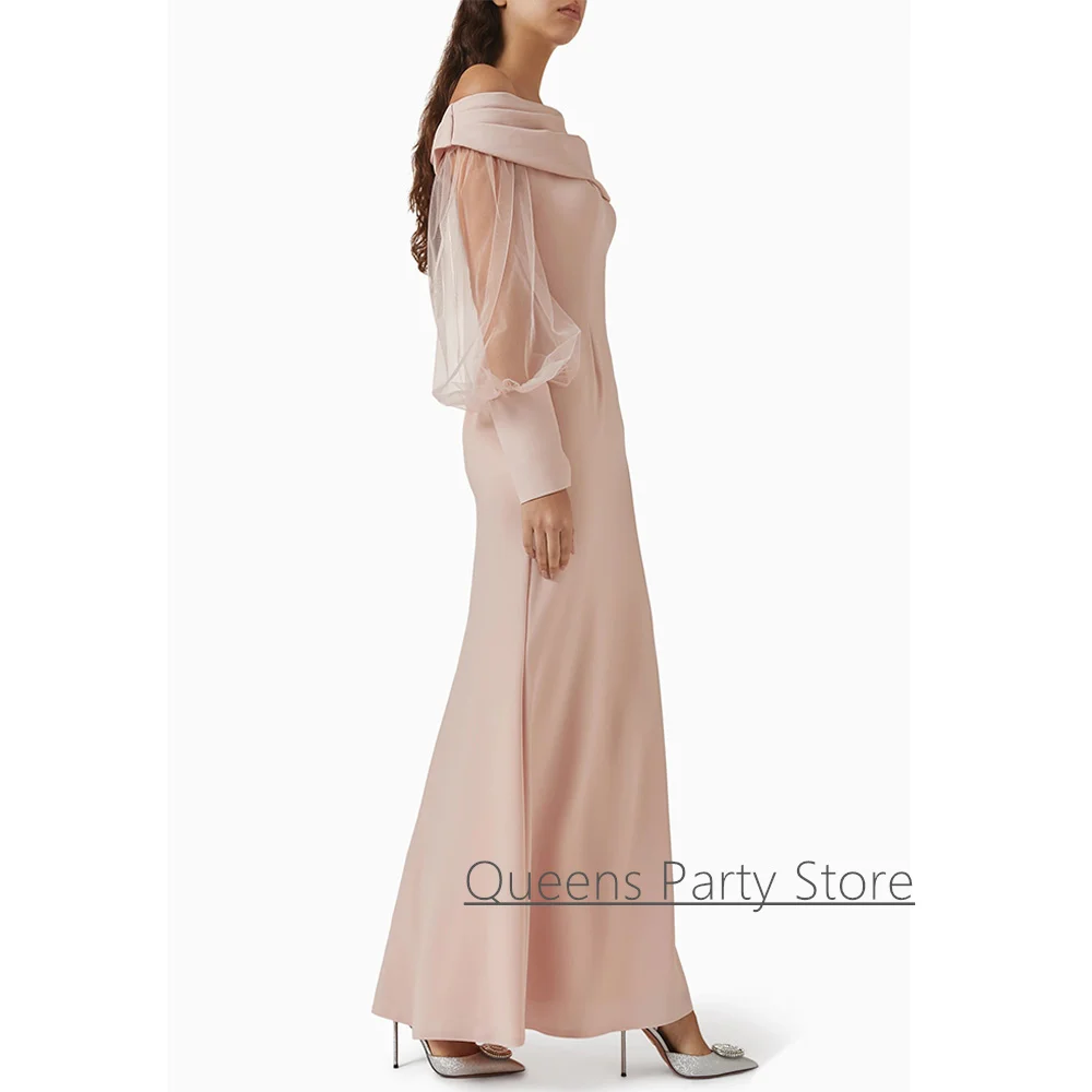 ชุดราตรีทรงเมอร์เมดคอเรือเรียบง่าย แขนพองแบบสั่งตัด ความยาวระดับข้อเท้า สไตล์โมเดิร์นแบบอาหรับ สำหรับงานแต่งงาน งานเลี้ยง งานพรอม