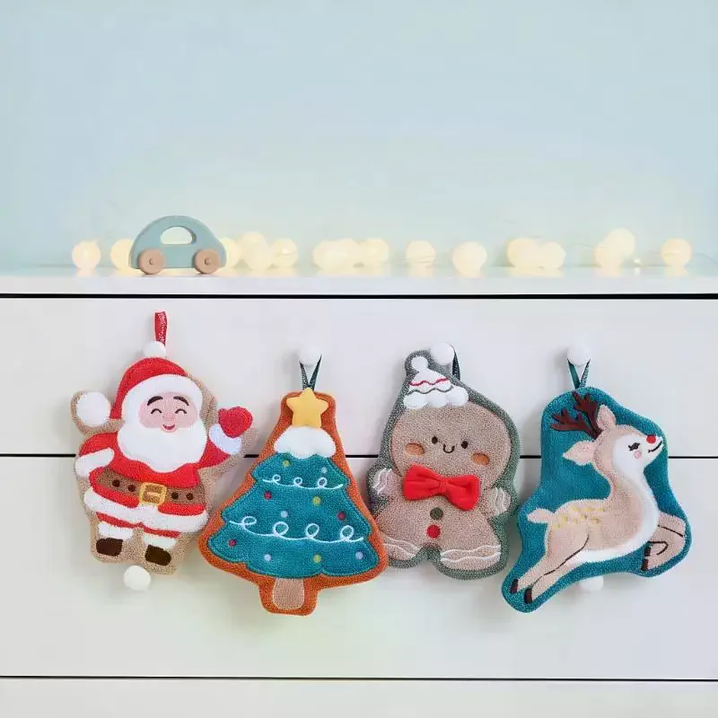 المرجان الصوف عيد الميلاد سانتا كلوز مناشف اليد امتصاص الماء التجفيف السريع منشفة اليد شجرة عيد الميلاد جرس المطبخ الحمام #4