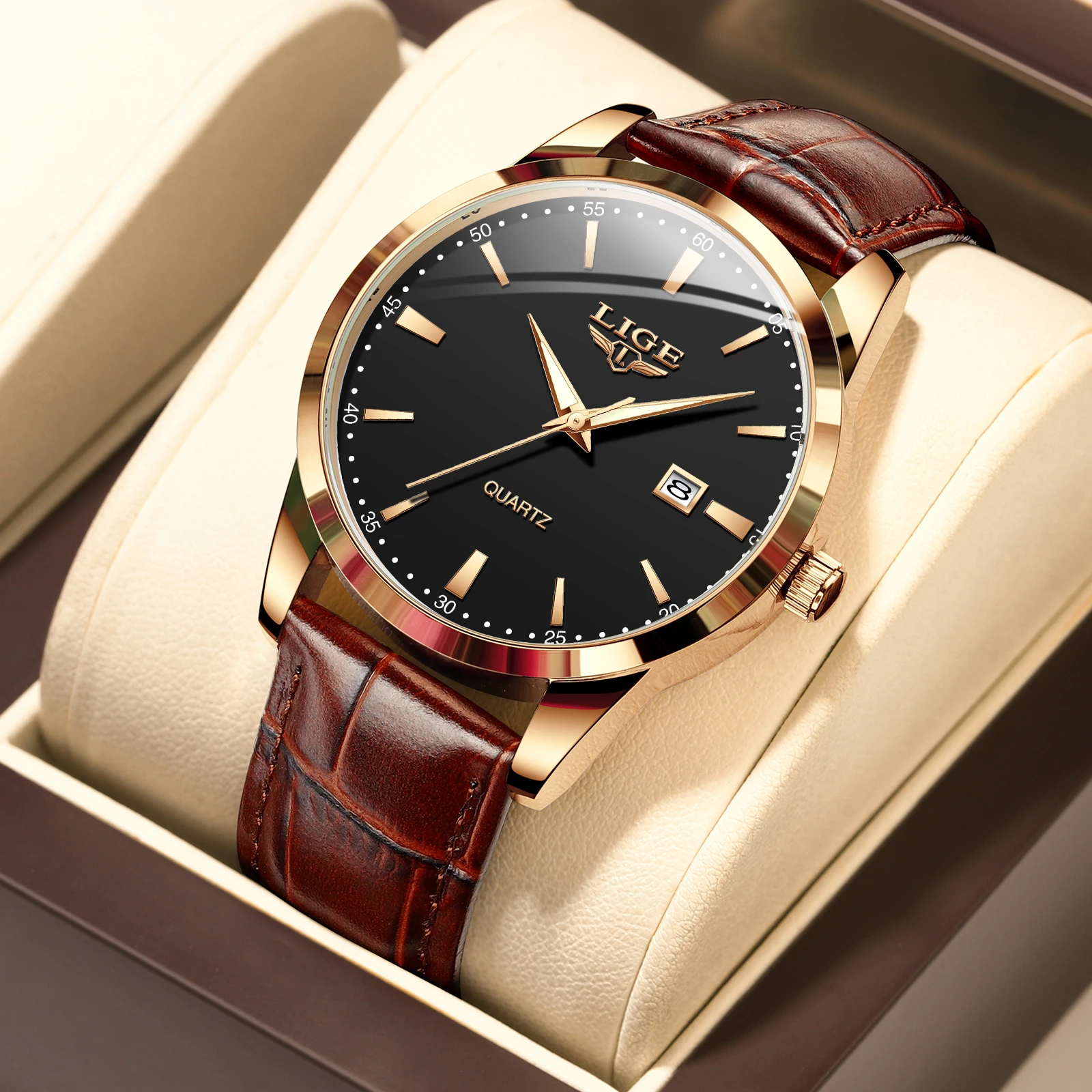 LIGE Military Watch For Men Fashion Business Watch Men Casual Leather Sport Waterproof Men's Quartz Wristwatches Reloj Hombre