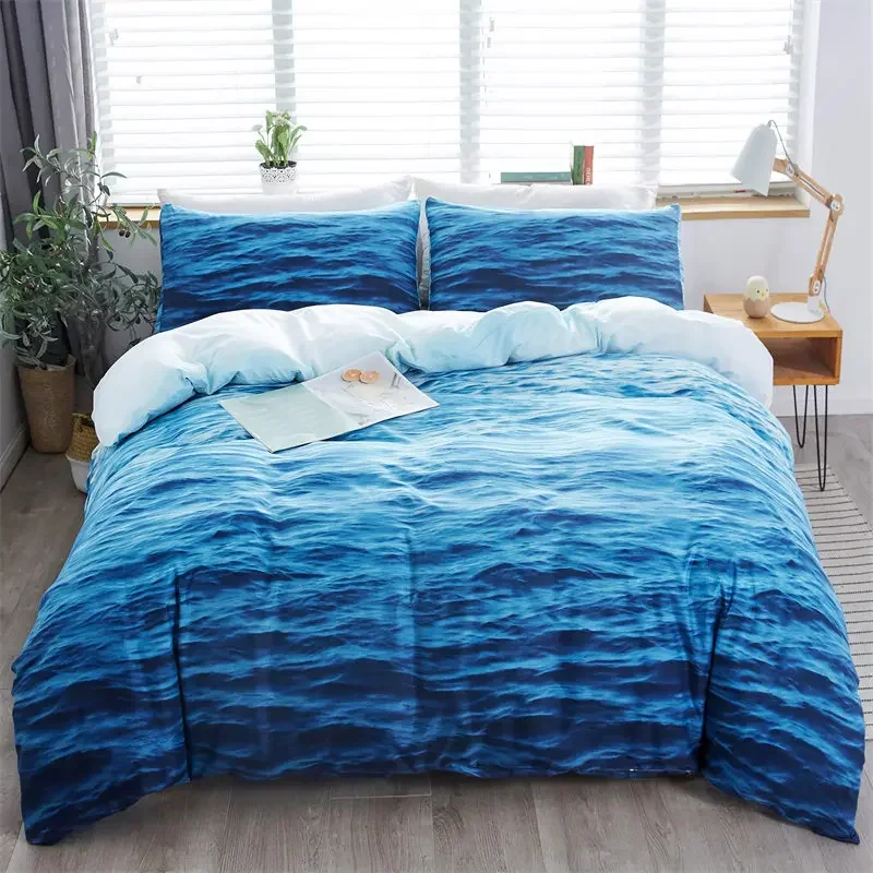 3D Ocean Waves Bedding Set Queen Size Soft Summer Sea Beach Duvet Cover Set Hawaiian Tropical Print Comforter Cover Pillowcases