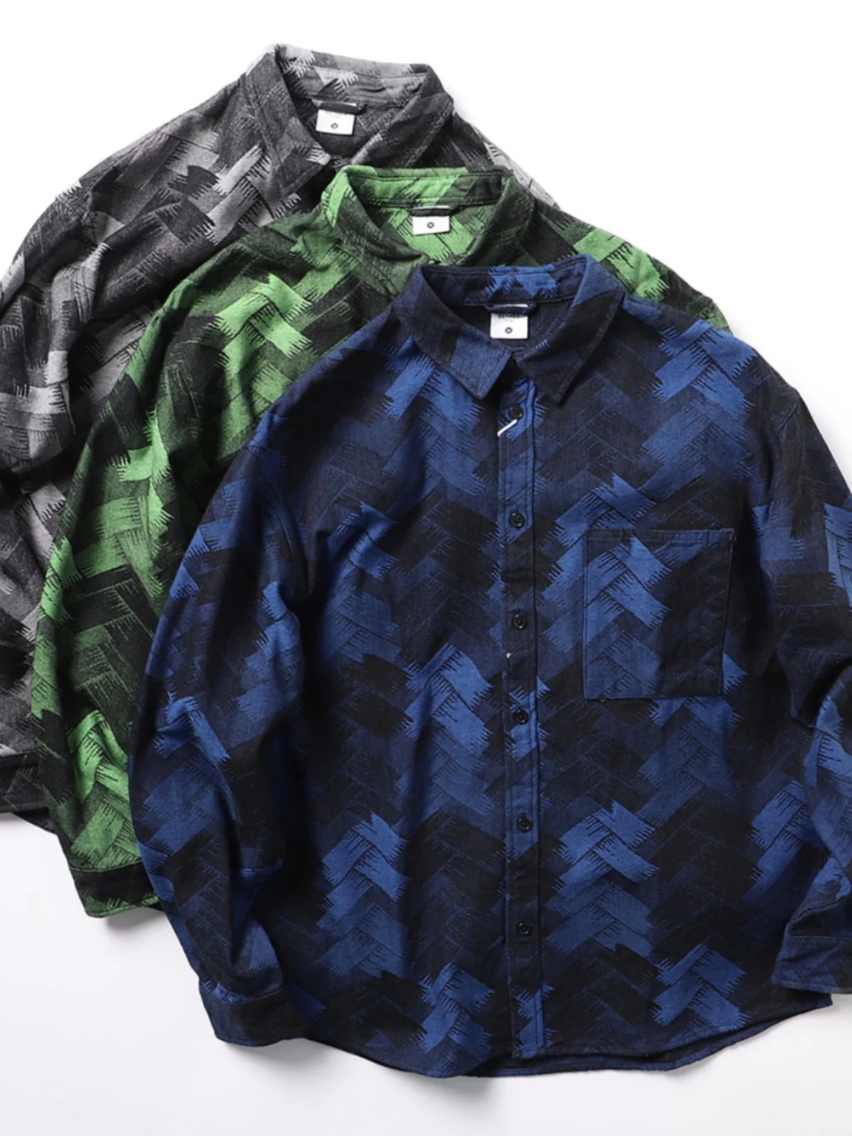 

Khaki Woven Print Men's Heavyweight Loose Fit Denim Long Sleeve Casual Shirt Autumn Trendy Outerwear Youth Popular Style