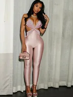 kliou Cross Pleated Women Jumpsuits Sexy Stunning Bandage Backless Silky Skinny Overalls Female Summer Party Clubwear One Piece - Image 2