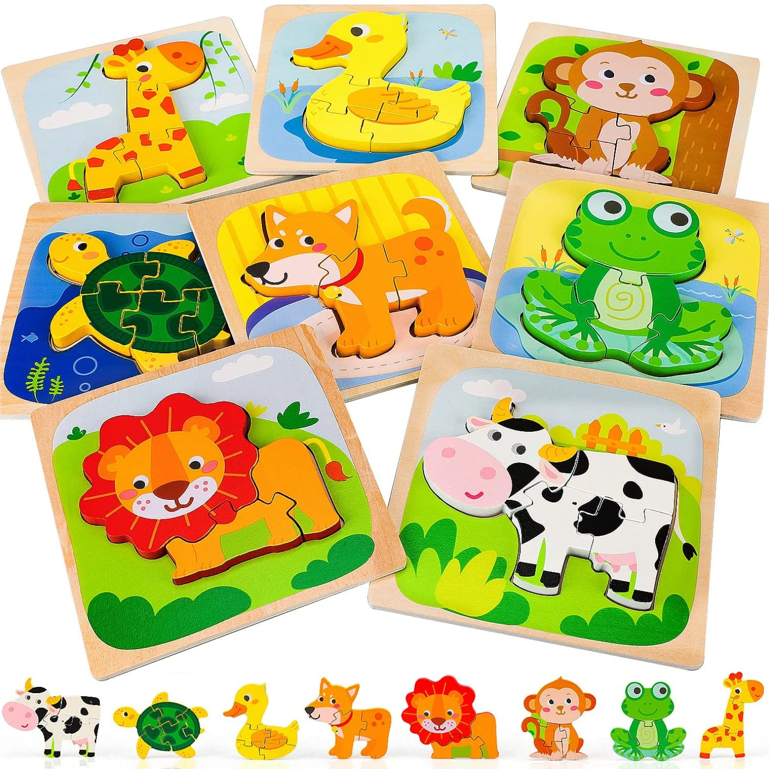 Wooden puzzle toddler Kid Baby Puzzles Montessori Toys for Kids 1 2 3+ Year Old Girls Boys Animal Puzzles