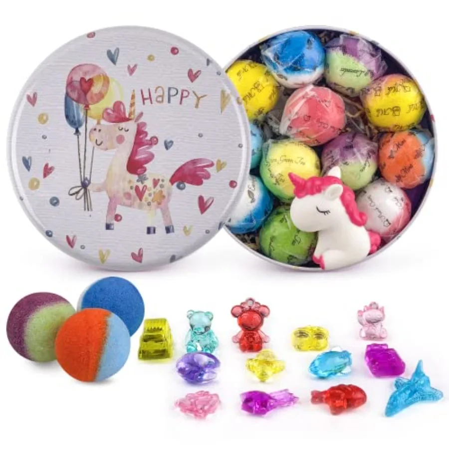 Bath Bombs for,12pcs Bath Bombs with Surprise Crystal Toys Inside, Handmade Natural and Organic Bubble Bath Fizzies, Birthday E