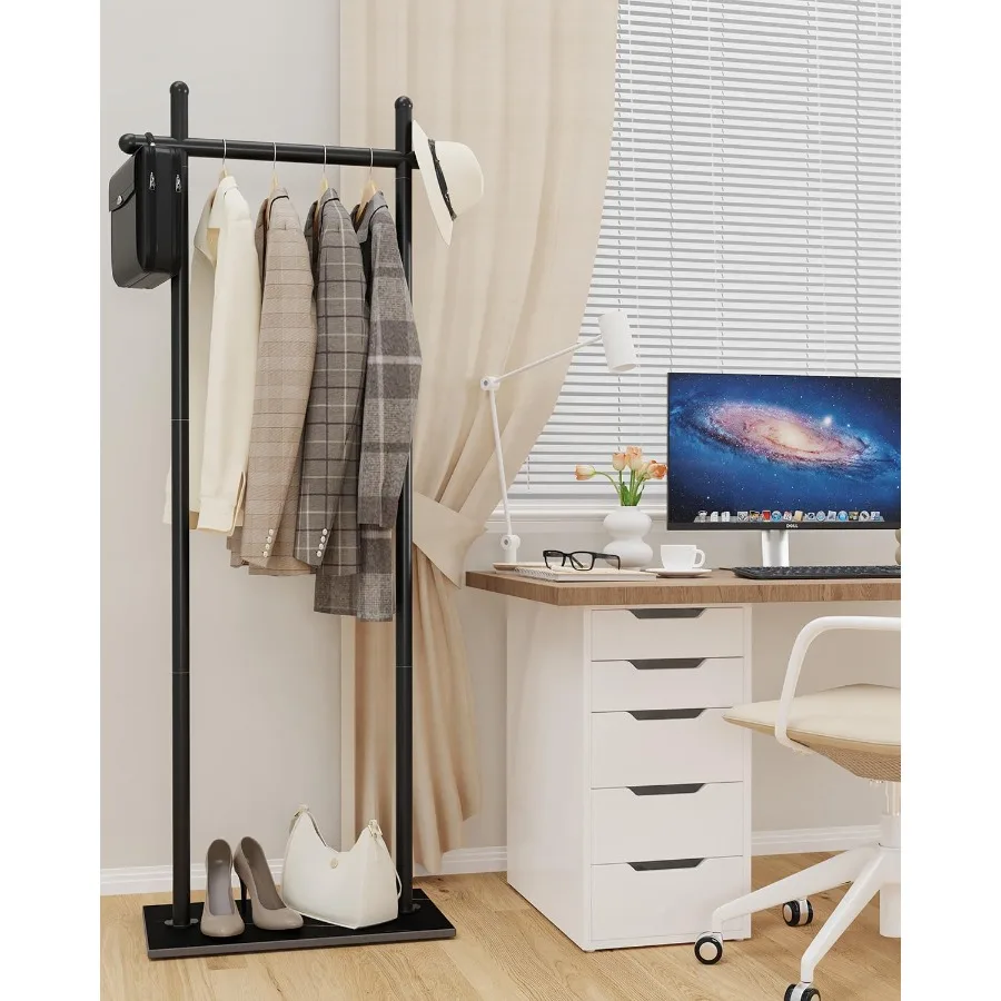 رف معطف قائم بذاته مع قاعدة صخرية طبيعية لتخزين الملابس على الطراز الصناعي وحامل الملابس المعدنية مع ارتفاع 68.9 بوصة مثالي