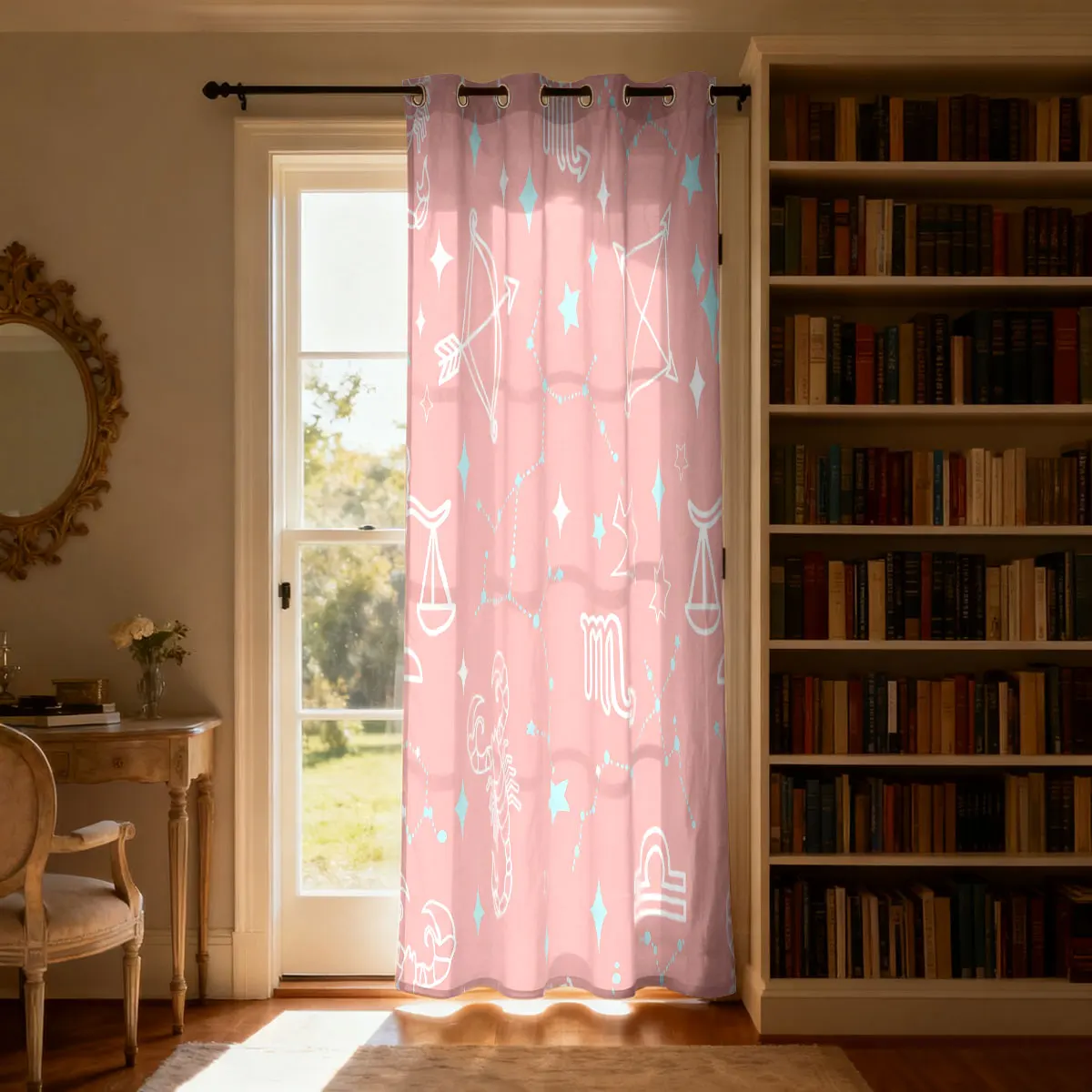 1pc Starry Sky Constellation Printed Single Loop Curtain, Decorative Door Curtain For Living Room Bedroom, Fashion Home Hangi