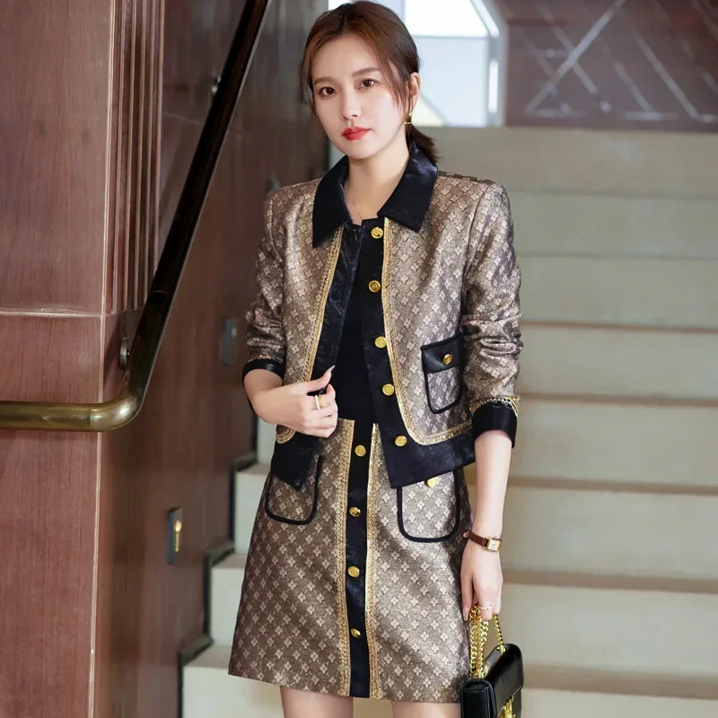 Flower Women Suits Skirt Set 2 Piece Blazer+Prom Dress Formal Spring Office Lady Business Work Wear Jacket Girl Coat Short Gown