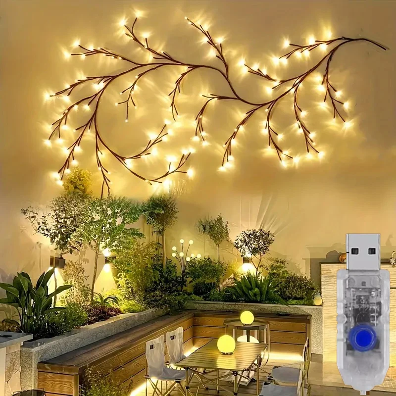 96LEDS Bendable Willow Vine Lights, 8Moeds Rattan Tree Decorative Light, Night Light, For Wall Bedroom Indoor Outdoor Christmas