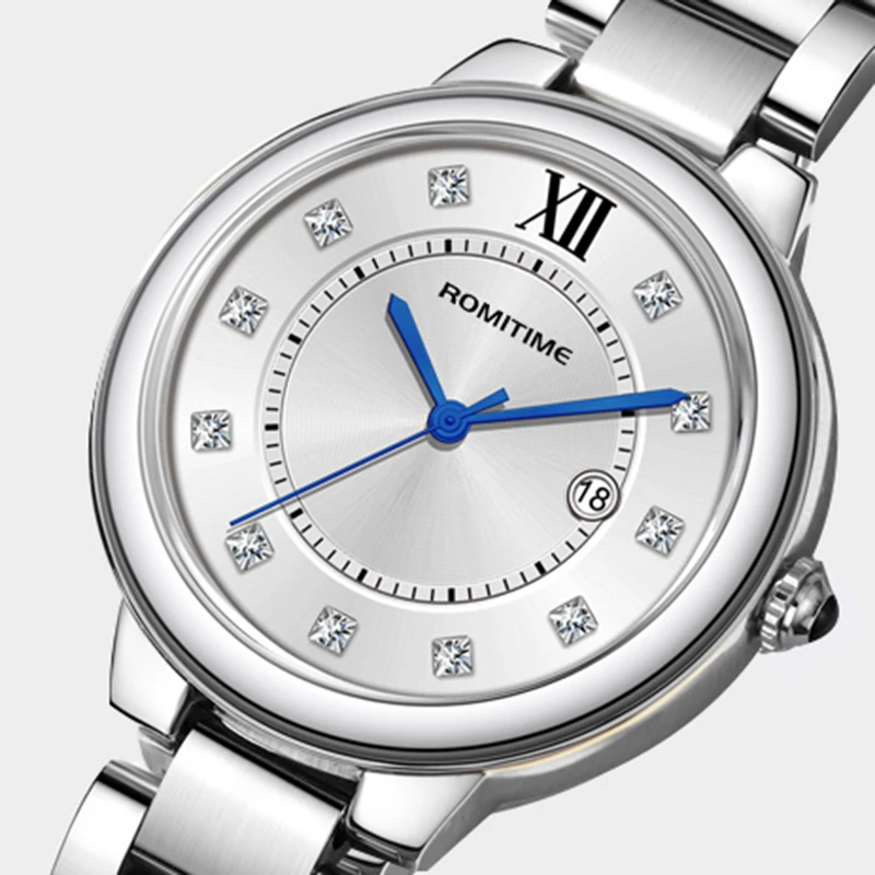ROMITIME Luxury Women Quartz Watch Alloy Case Stainless Steel Strap Calendar 30M Waterproof Clock Watches for Lady