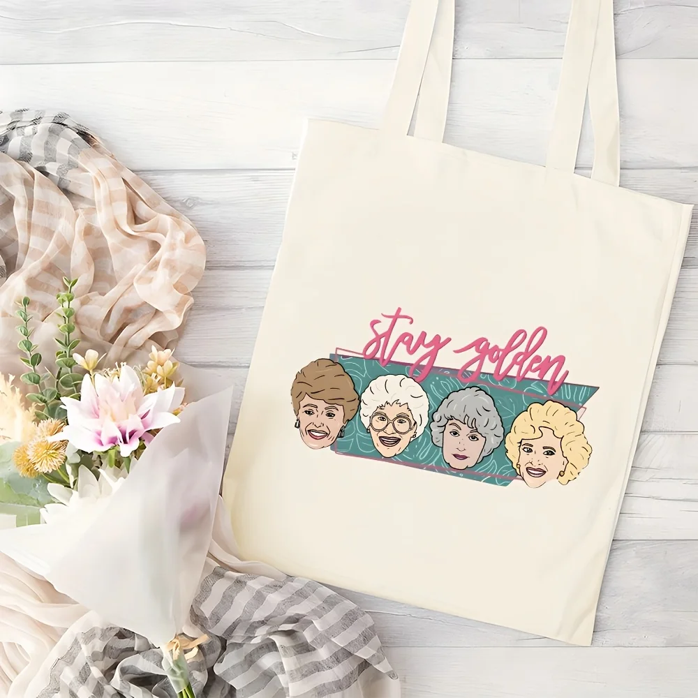 Stay Golden Vintage Style Canvas Tote – A Trendy, Sturdy, Spacious Handbag Ideal for Outdoor Gatherings, Celebrations, Travel