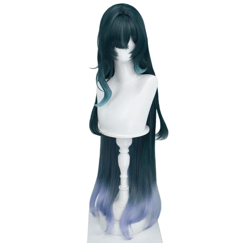 Vodyanitsa Cosplay Game Genshin Impact Dark Green Gradient Wig Long Hair 110cm Synthetic Wigs for Women Comic Convention