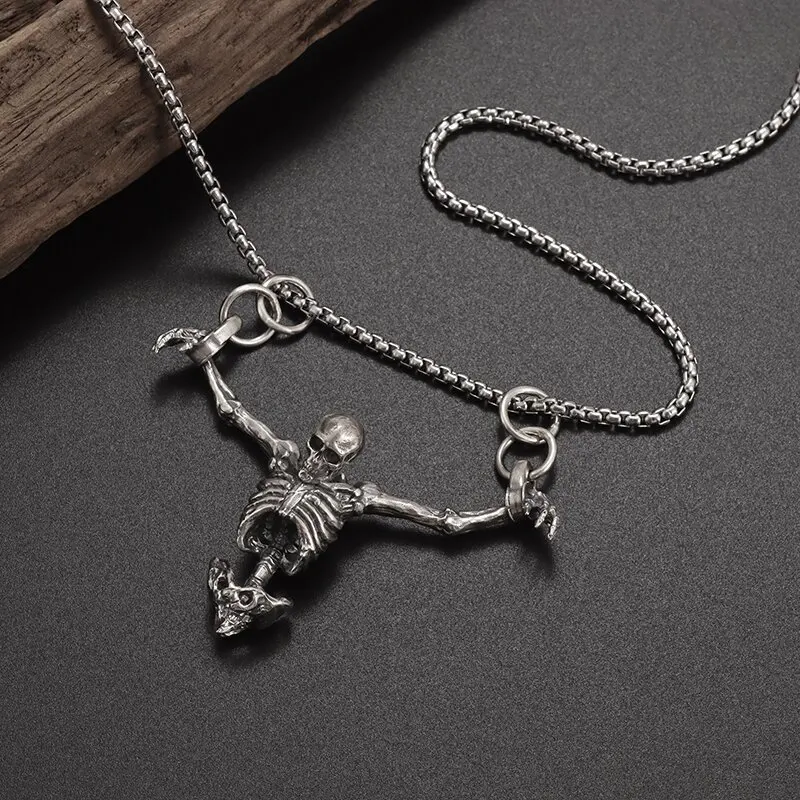 Silver Color Upper Body Skull Pendant Men\\\'s Biker Punk Necklace Gothic Alternative Casual Jewelry