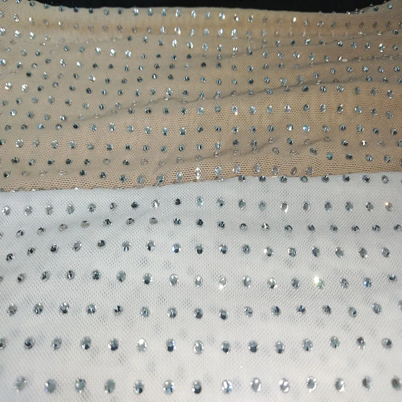 30x30cm  Custom Made 5mm Distance Stretchable Sparkle Net for Costume Design Sparkling Mesh Fabric with Hot-Fix Stones