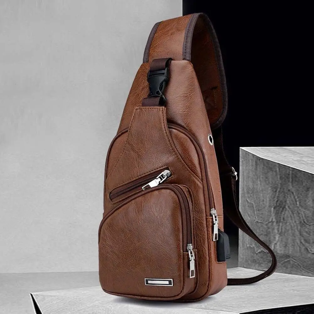 Adjustable Anti-theft Single Strap Crossbody Bag Chest Bag with Headset Hole USB Charging Men's Sling Bag