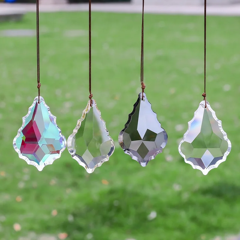 HBL 1PCS 38mm Clear Maple Leaf Pendant Crystal SunCatcher Glass Chandelier Prism Lighting Beads Parts Home Wedding Hanging DIY