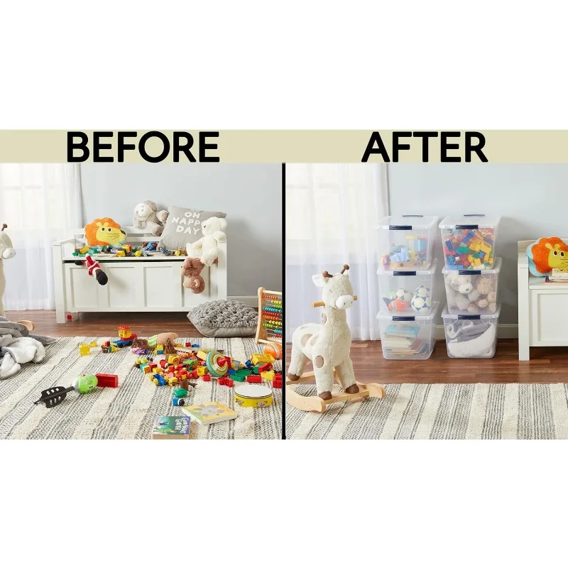 Clear Lids, Great for Closet and Laundry Storage, Organizing in the Home 6 Pack Stackable Plastic Storage Containers