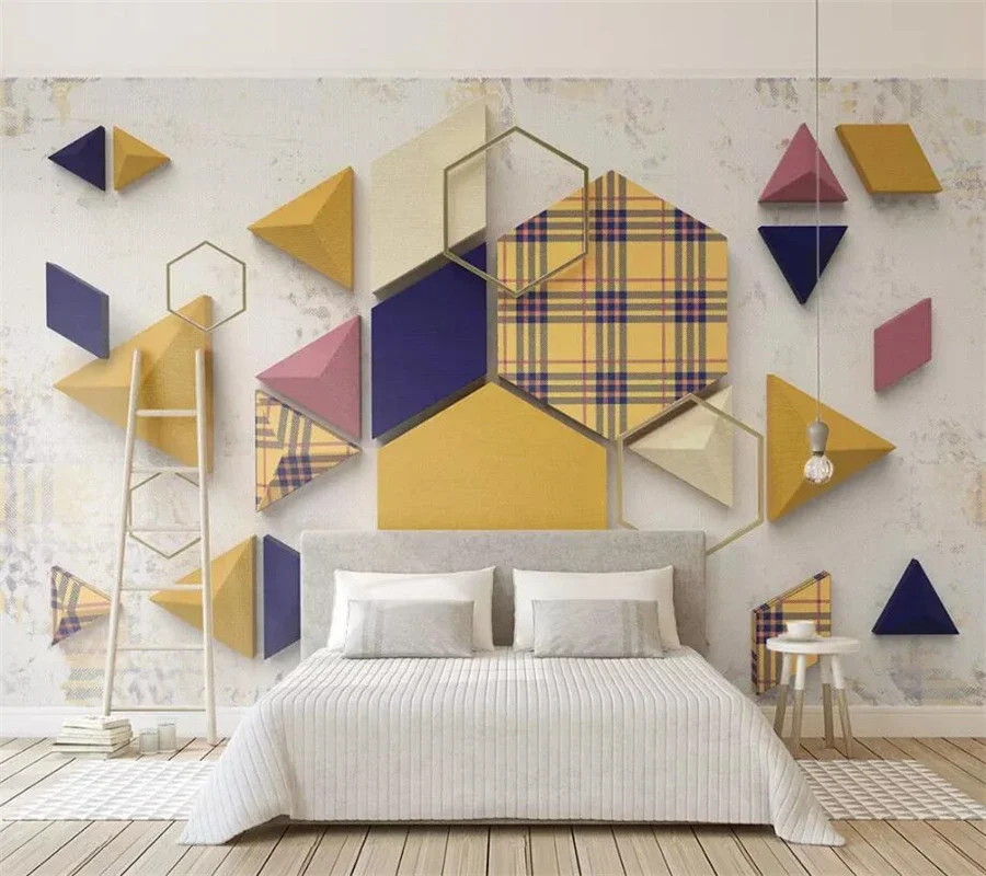 Custom wallpaper 3d murals retro geometric triangle plaid stitching cloth Room decoration sofa background wall paper home decor