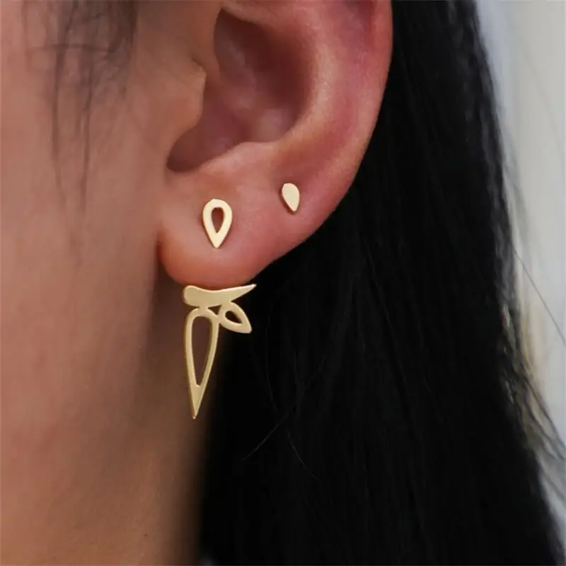 2-Pair Metal Hollow Water Drop Splicing Earrings Ear Jacket Women's Insect Style Daily Party Wedding Earrings Double Wear Method