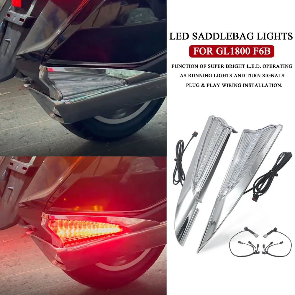 

NEW For Honda Gold Wing GL 1800 Goldwing GL1800 & F6B 2018-2024 Motorcycle Saddlebag LED Lights Case Cover Chrome 2023 2022 2021