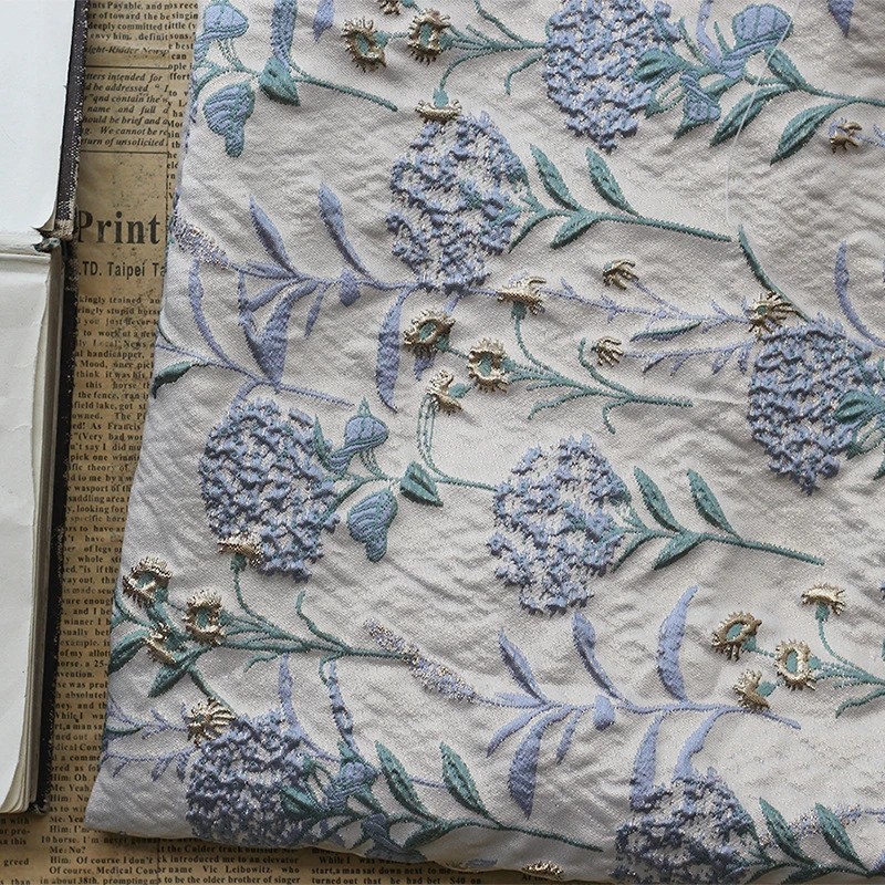 Elegantly Blue Dandelion Yarn Dyed Jacquard Gold Embossed Bubble Fabric Floral Fabric For Sewing Dress Suit Clothing Bag Decor
