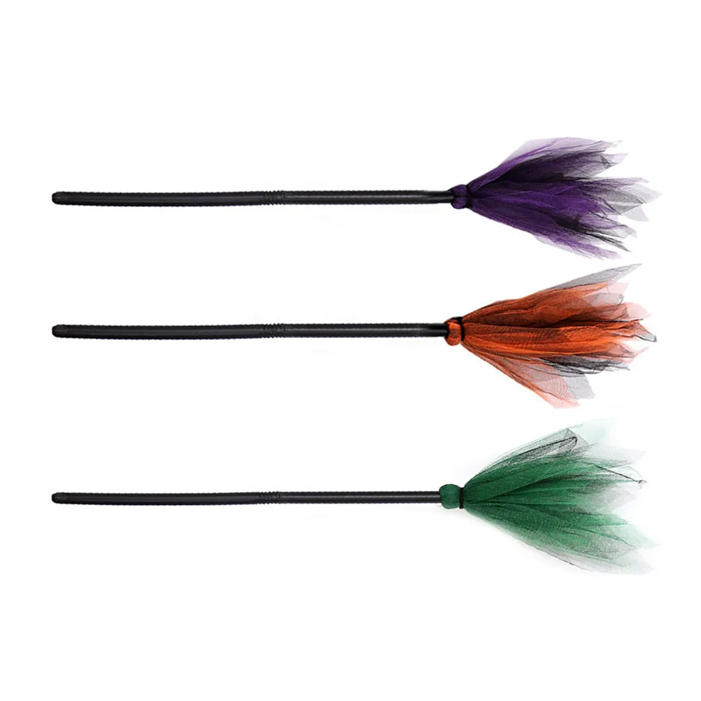 

3Pcs Halloween Witch Broom Props Mesh Plastic Broomstick for Cosplay Costume Party Decor Dance Performance Festival Accessory