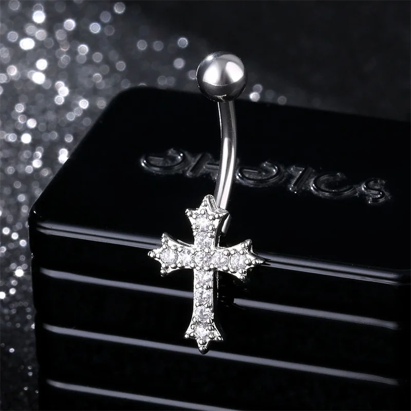 Intriguing Female Fashion Navel Nail Body Jewelry, Personalized Sexy Cross Pendant Belly Button Rings