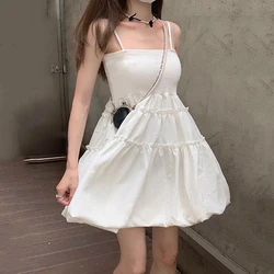 Rimocy White Sweet Spaghetti Strap Dress donna estate senza maniche A Line Mini abiti donna 2024 Fluffy Birthday Party Dress