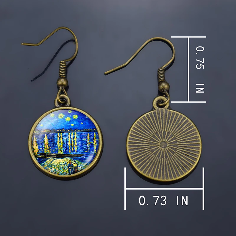 Vintage Drop Earrings Van Gogh Painting Picture Glass Cabochon Dangle Earrings Van Gogh Jewelry Earrings for Women Dropshipping