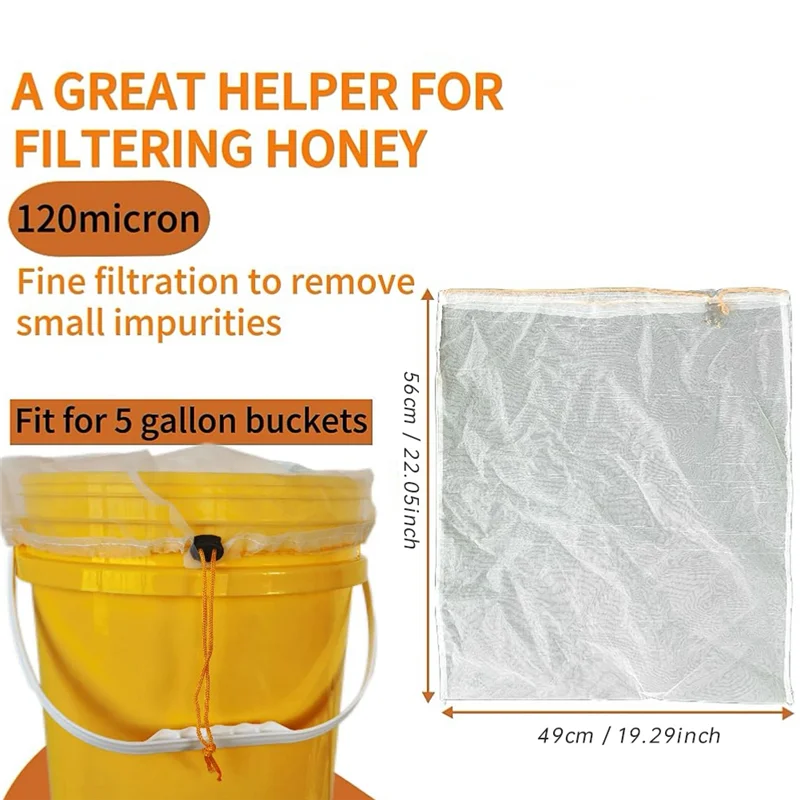 Abjn-filtro de mel de malha ultrafina, saco de filtro de mel de 5 pces com cordão ajustável-extrator de equipamento de extração de mel