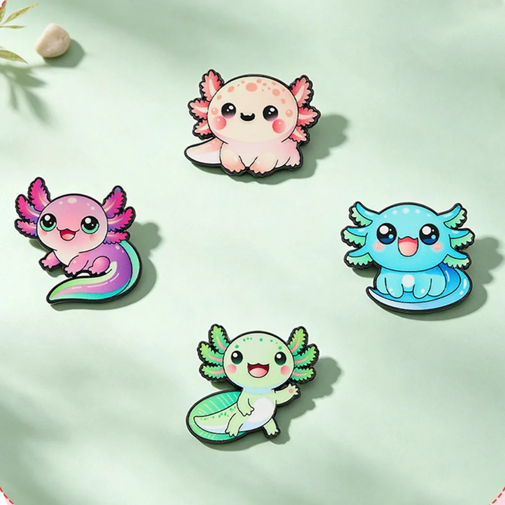 4Pcs Cute Axolotl Enamel Pins Set Kawaii Cartoon Salamander Metal Brooch Lapel Badge Backpack Clothes Decor Jewelry Gift