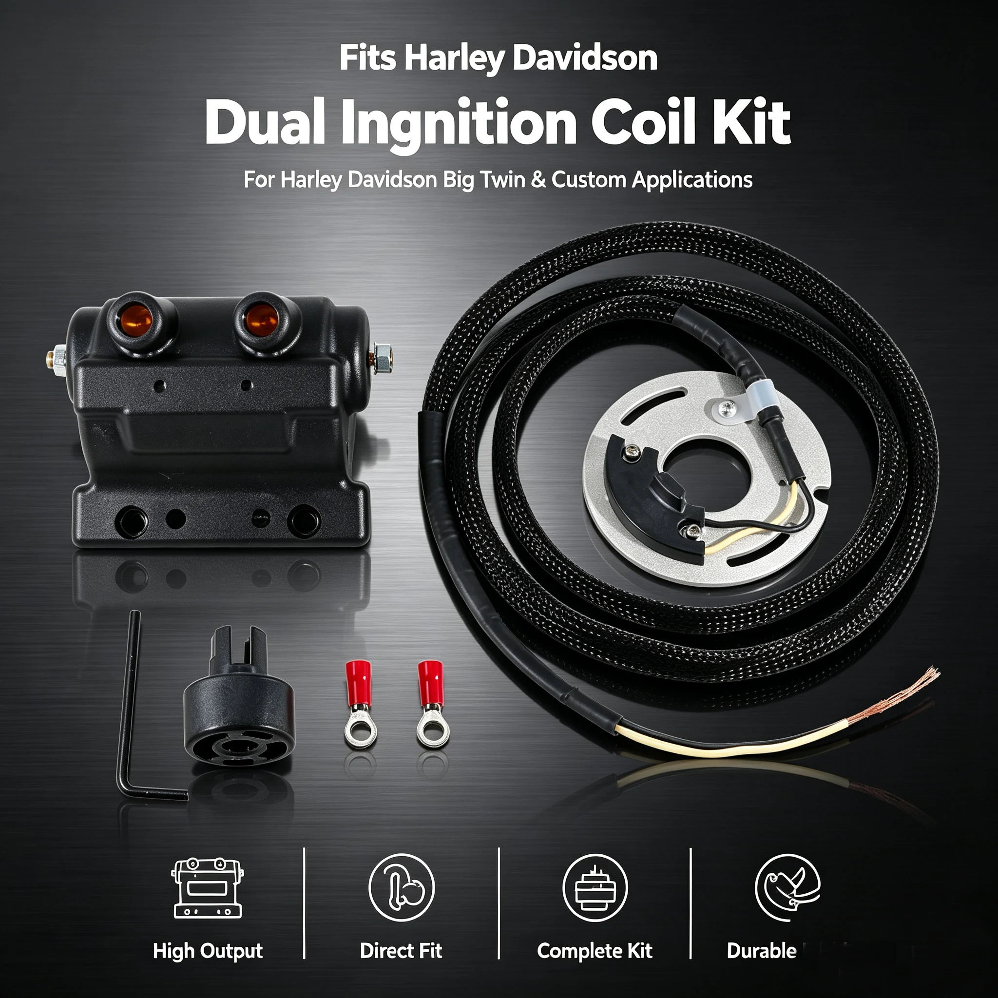 Dual Fire Ignition Coil For Harley Davidson FLH Electra Glide Heritage FLHR Road King FLT Tour Glide XR Sportster 1000