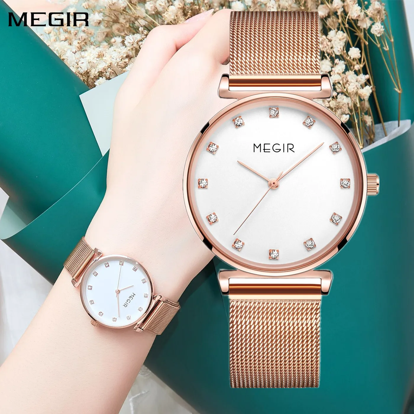 

MEGIR Quartz Wristwatches Woman Bracelet Watch Ladies Stainless Steel Mesh Fashion Luxury Waterproof Watches Female Dress Clock