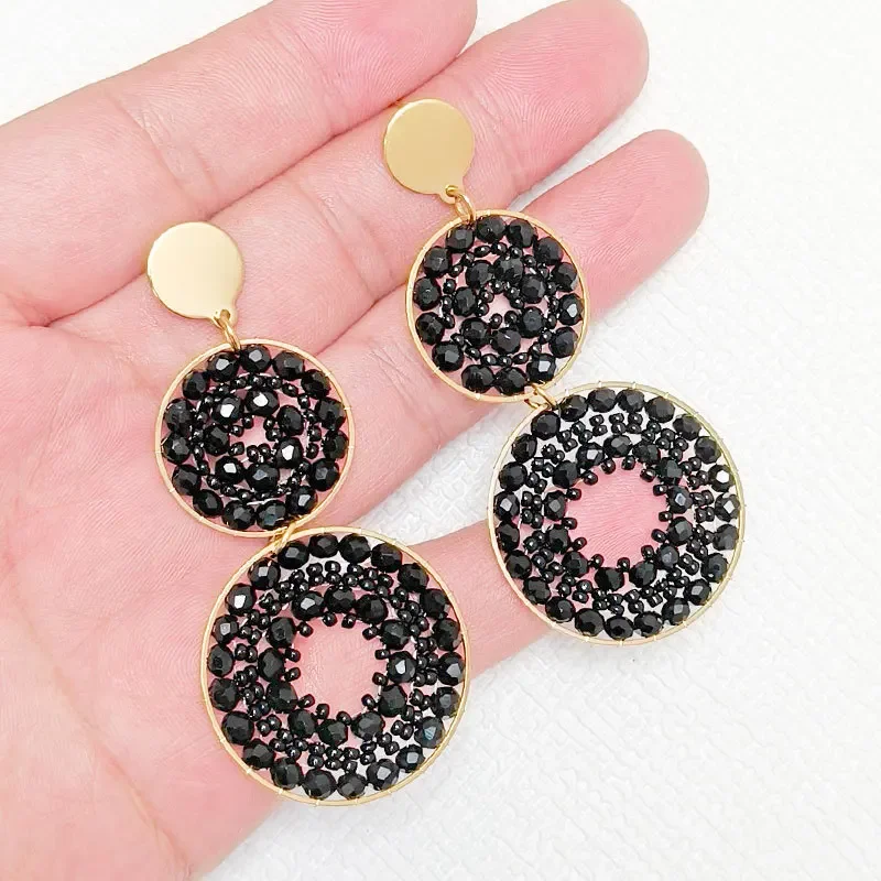 

2025 Handmade Bead Earring Double-deck Roundness Originality Crystal Hollow Out Hand Knitting Bohemia Beaded Earrings for Women