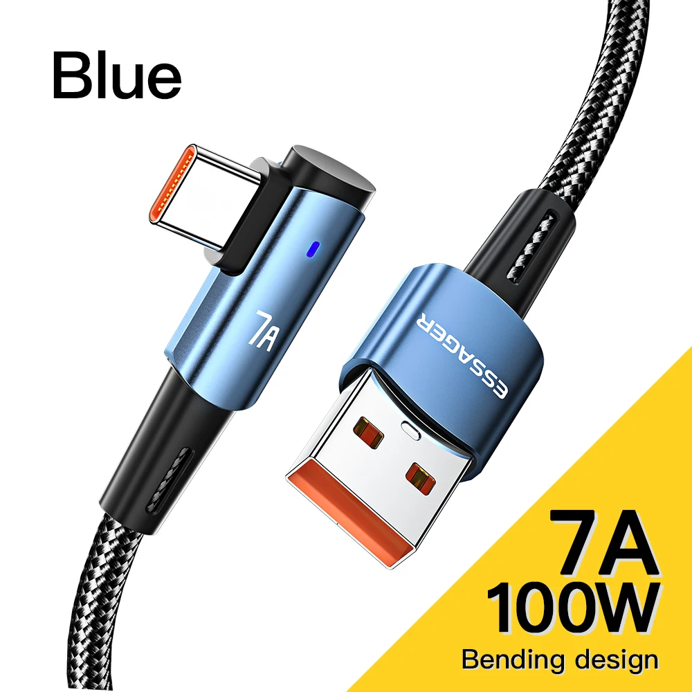 Essager 7A USB Typ C Kabel 90 Grad für OPPO 100 W Schnellladekabel für Honor Huawei Oneplus Realme abgewinkeltes Ladegerät Datenkabel