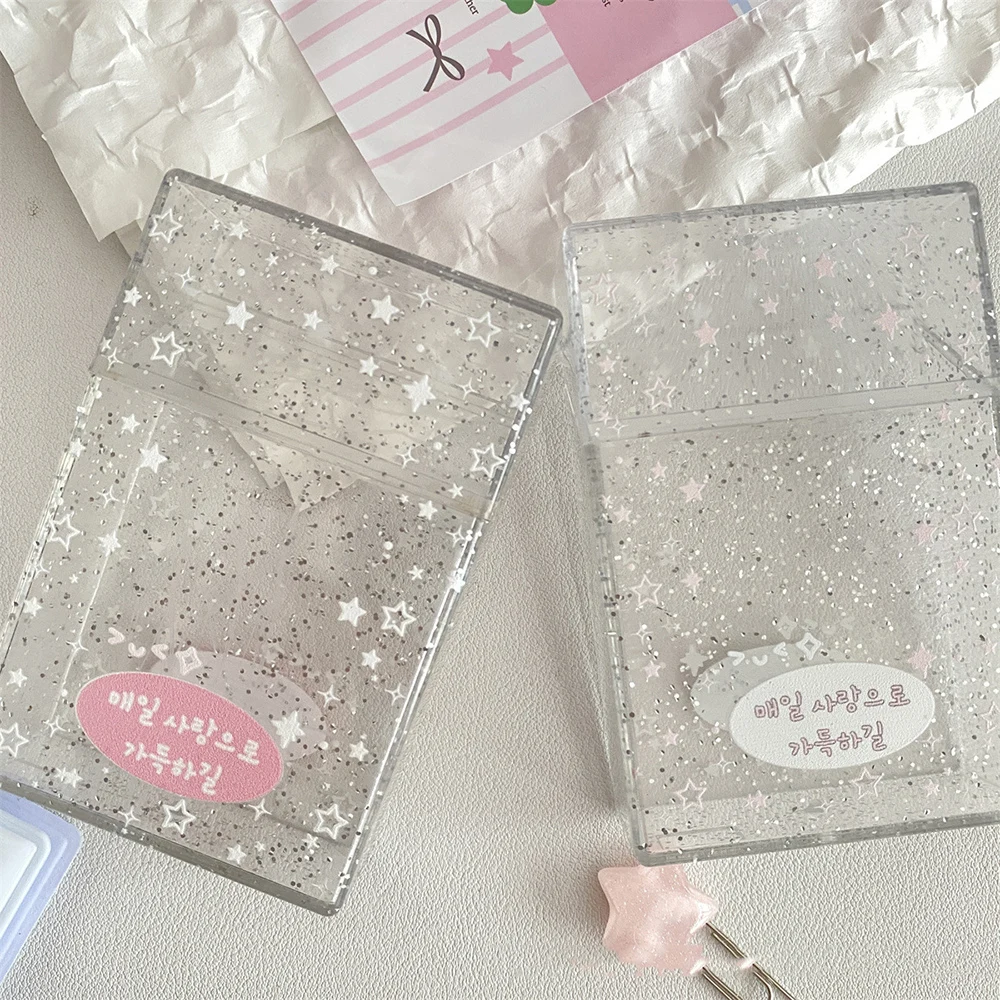 Acrylic Photo Card Storage Box Ins Sparkling Star Photocards Organizer 9.2x6.1cm Flip Up Small Card Box Photocard Packaging Case