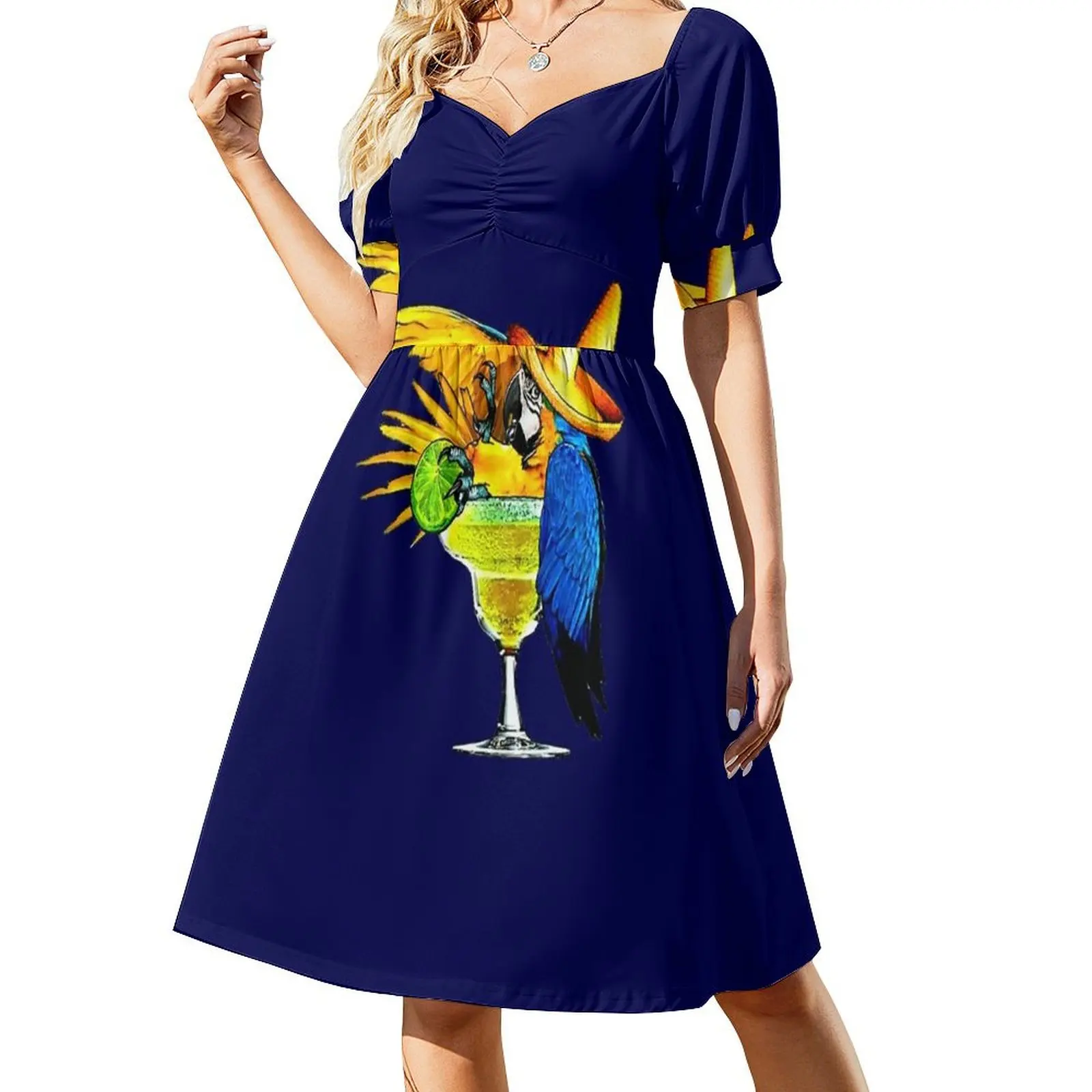 

Parrot Drinking Tequila Short Sleeved Dress birthday dress dress party night Aesthetic clothing