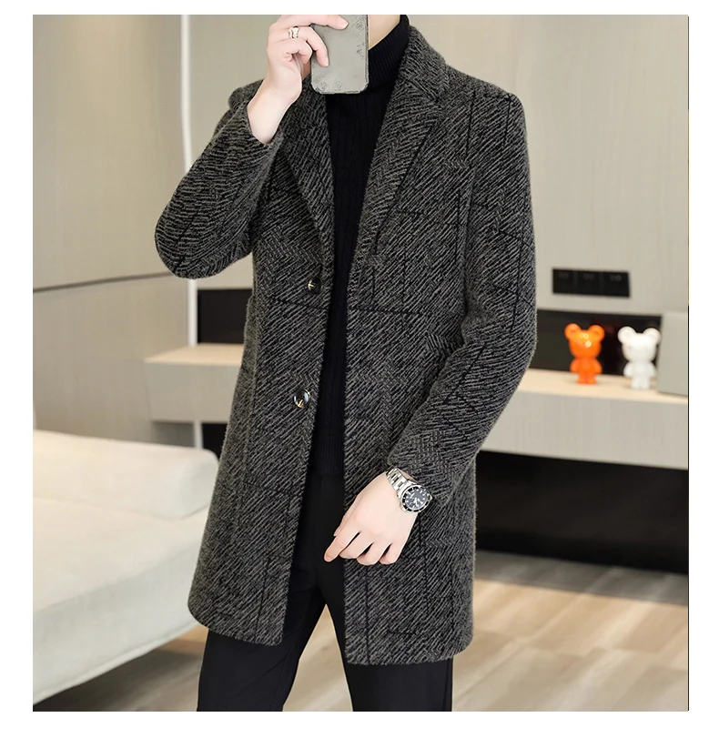 Lässige Herren-Wollmäntel mit Streifenmuster 2026 Winter Business Verdickter Warmer Mittellanger Mantel Oberbekleidung Windbreaker Jacke – Detail 18