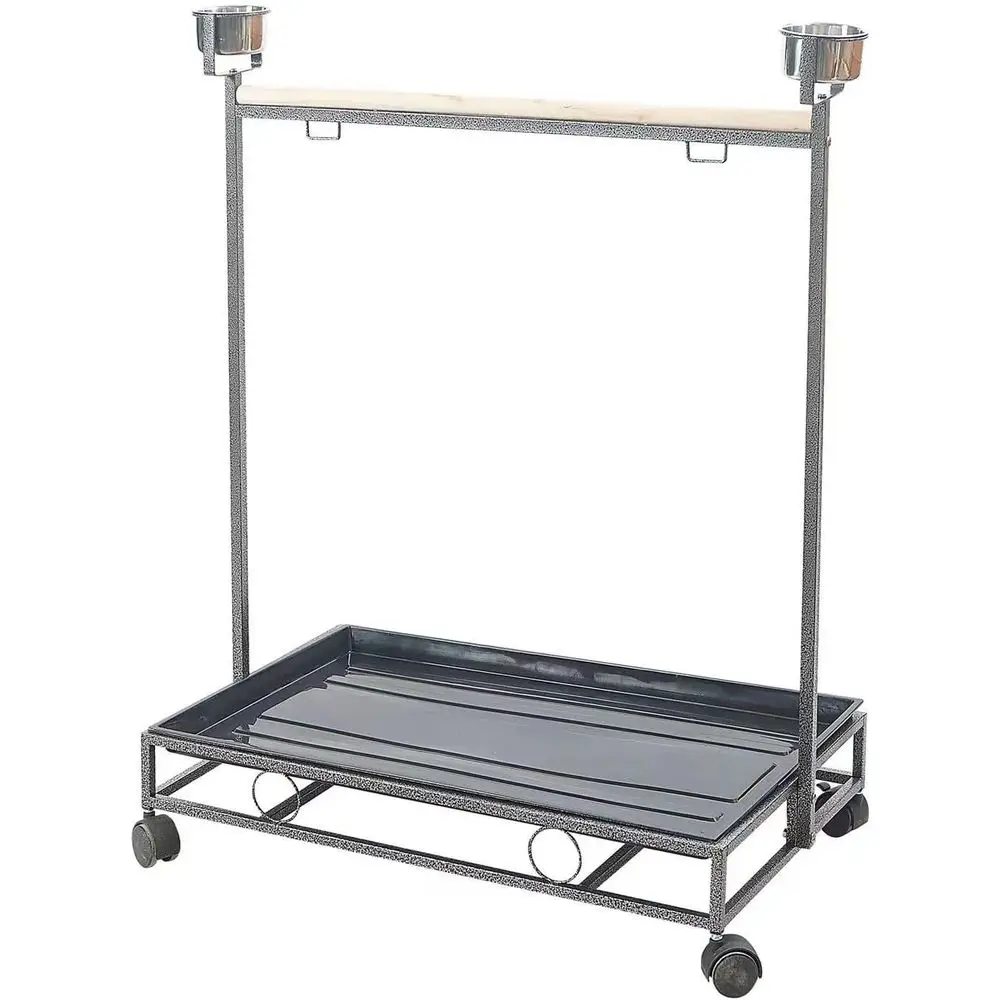 

41-дюймовая роскошная подставка-гимнастический комплекс для попугаев и какаду на колесиках - серебристо-черная