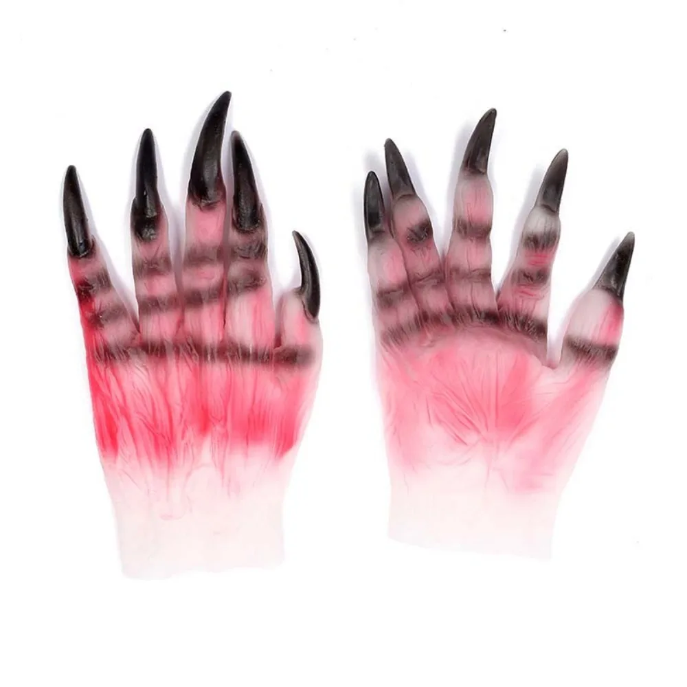 Funny Vinyl Halloween Cosplay Gloves Plush Waterproof Werewolf Simulated Gloves Terrifying Bloody Makeup Party Props Carnival