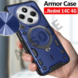 Slide Camera Funda for Redmi 14C 4G Case Ring Stand Protection Back Cover for Xiaomi Redmi 14C Shockproof Phone Capa