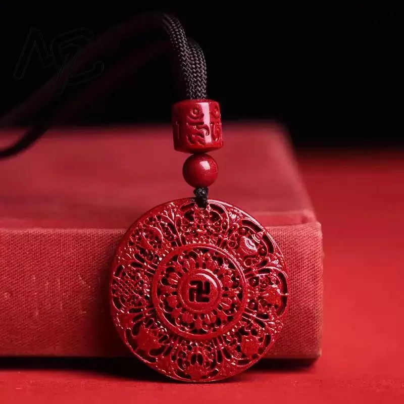 S925 Silver Fashion Red Cinnabar Ba Bao Compass Pendant Necklace Jewellery Chinese Healing Women Man Luck Gift Sweater Chain